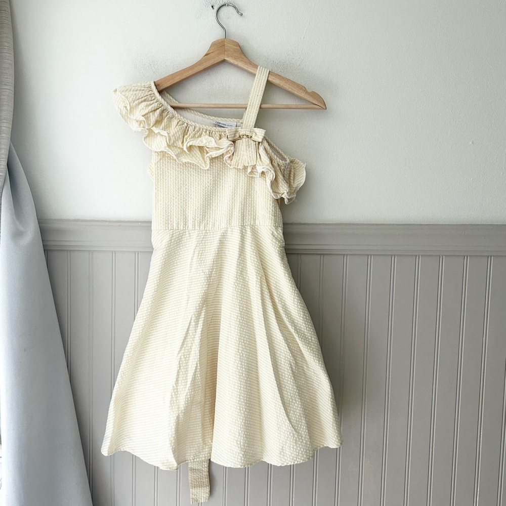 Bonnie Jean Girls Size 10 Yellow Striped One-Shoulder Kids Dress
